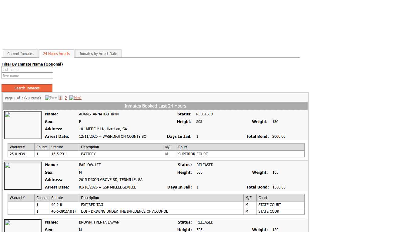 Sheriff's Office Jail Inmate Data